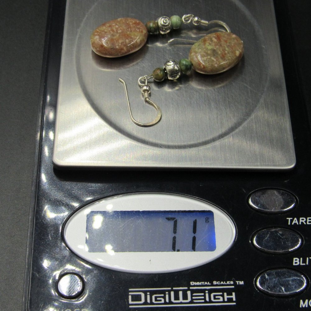 Sterling Silver Brown Speckled & Green Stone Earrings Vintage - Picture 5 of 5